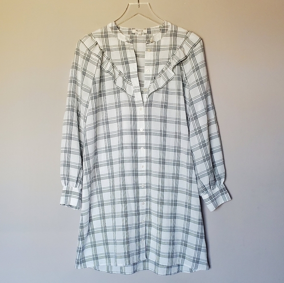 Madewell Plaid Ruffle-Yoke Shirtdress Windowpane NWOT - Picture 5 of 12
